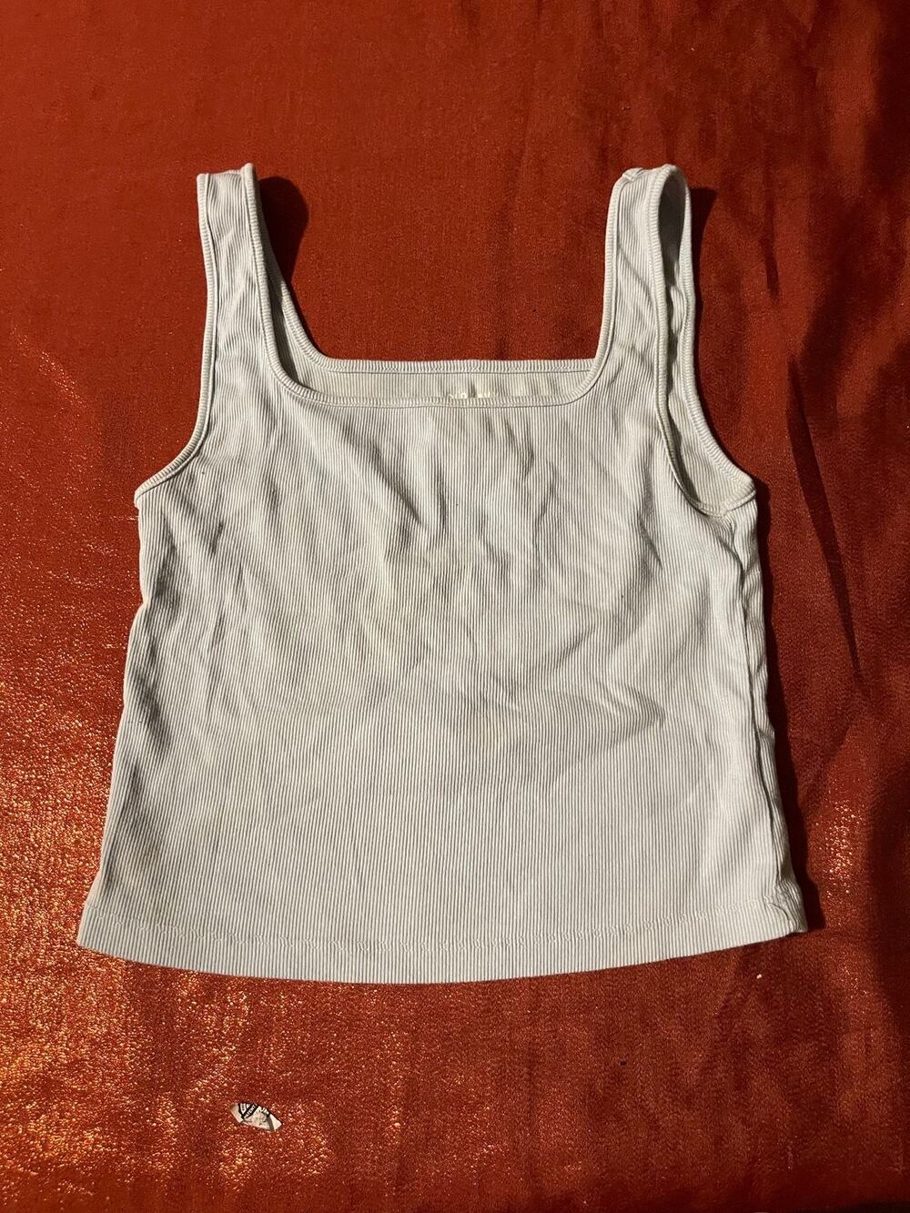 Old Navy Tank Top Womens Ribbed Square Neck Light Blue Cropped Stretch